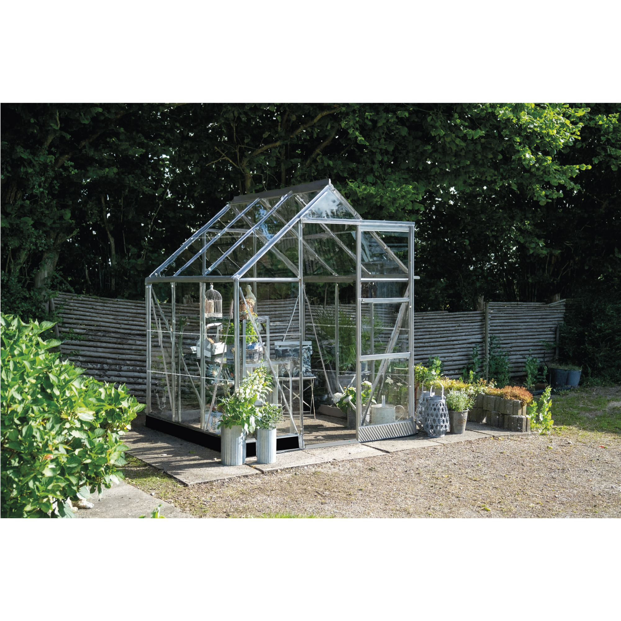 Gewächshaus 'ICON 6' 192,5 x 192,5 cm mit 3 mm Blankglas aluminiumfarben