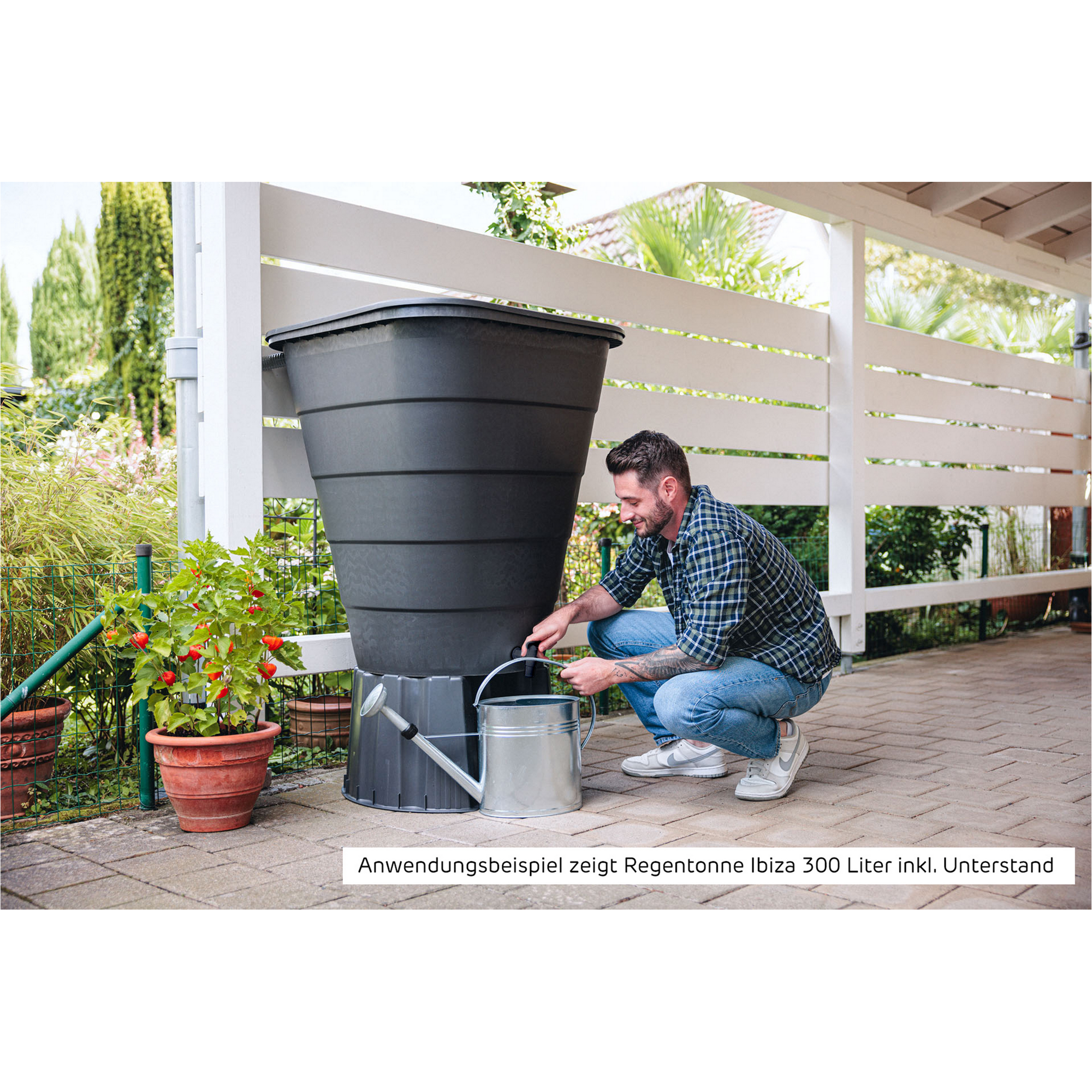 Regentonne 'Ibiza' graphite eckig 300 l inklusive Deckel und Hahn