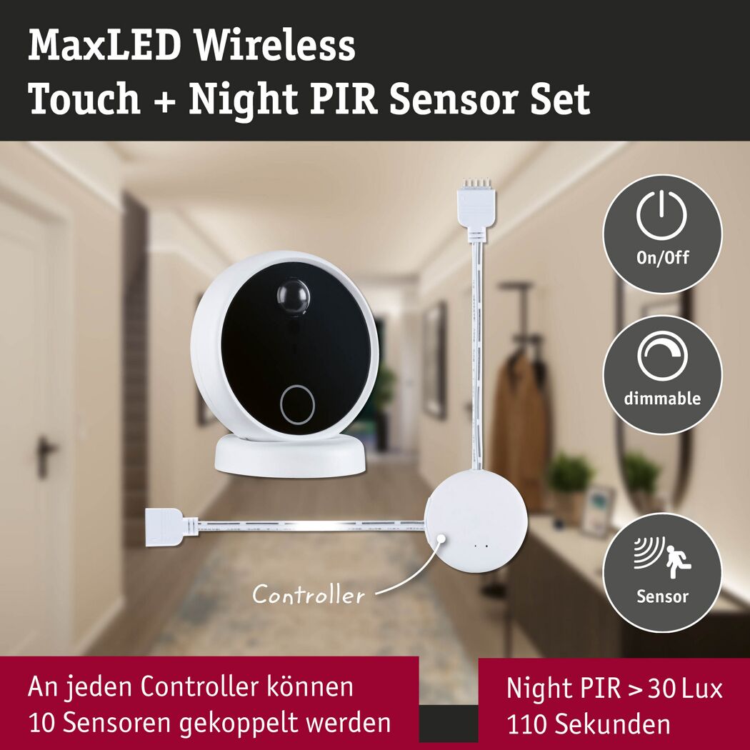 Sensor-Basisset 'MaxLED' mit PIR-Sensor weiß, schwarz 24 V mit Empfänger