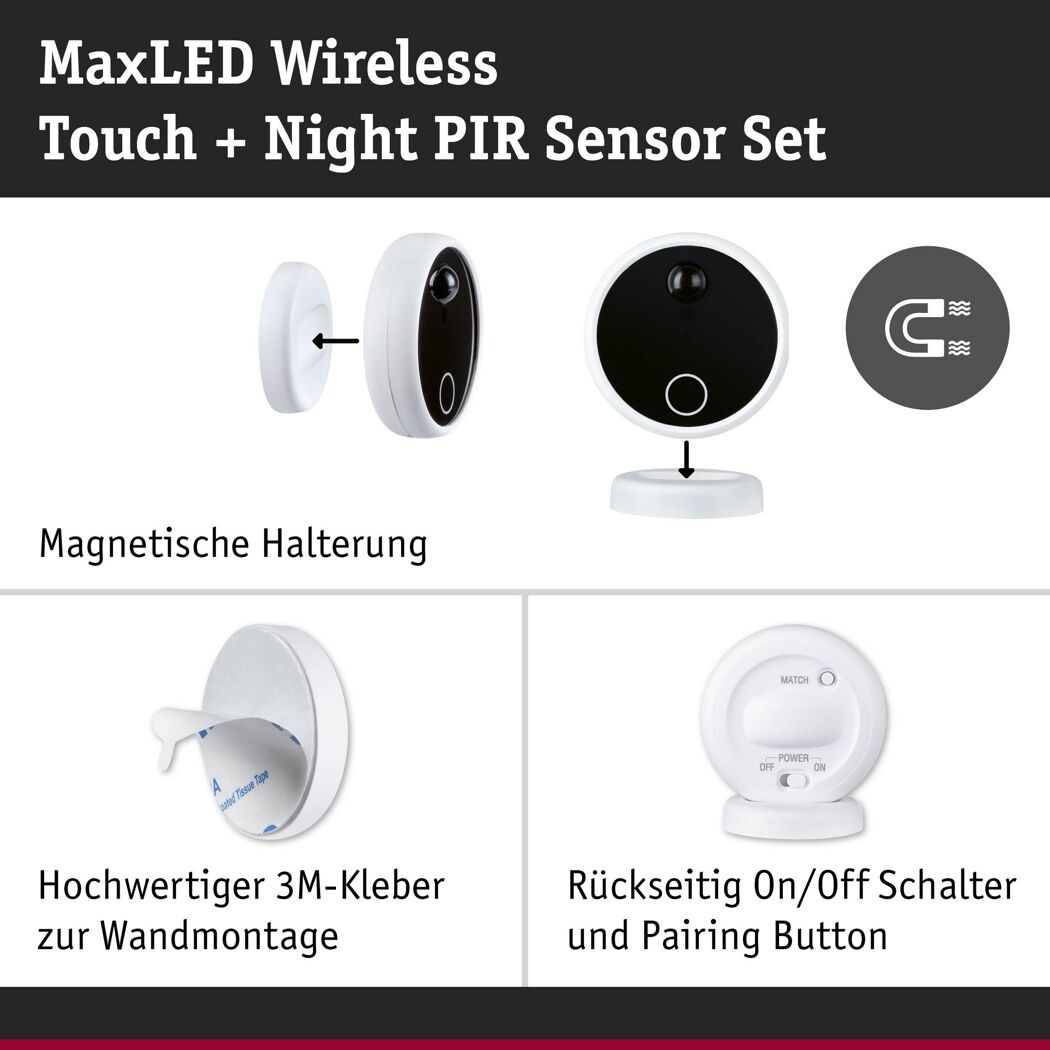 Sensor-Basisset 'MaxLED' mit PIR-Sensor weiß, schwarz 24 V mit Empfänger
