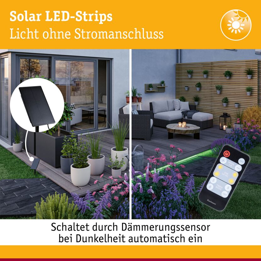 LED-Solar-Streifen 10 m RGB mit Solar-Panel und Fernbedienung