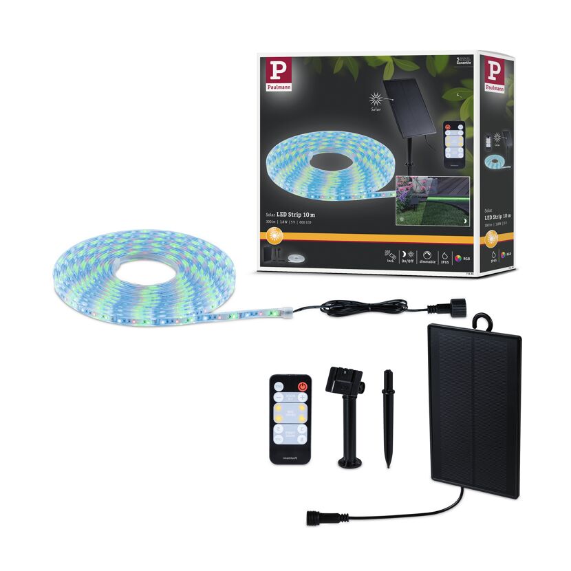 LED-Solar-Streifen 10 m RGB mit Solar-Panel und Fernbedienung