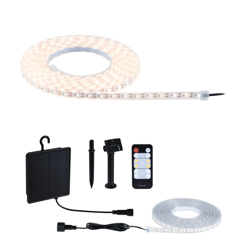 LED-Solar-Streifen 5 m warmweiß mit Solar-Panel und Fernbedienung