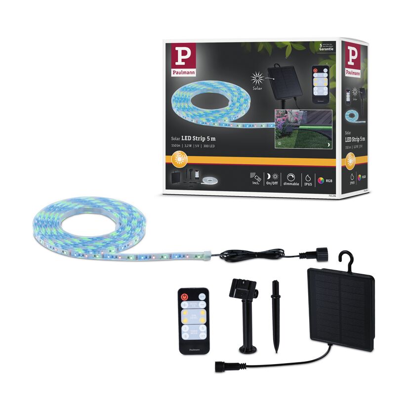 LED-Solar-Streifen 5 m RGB mit Solar-Panel und Fernbedienung