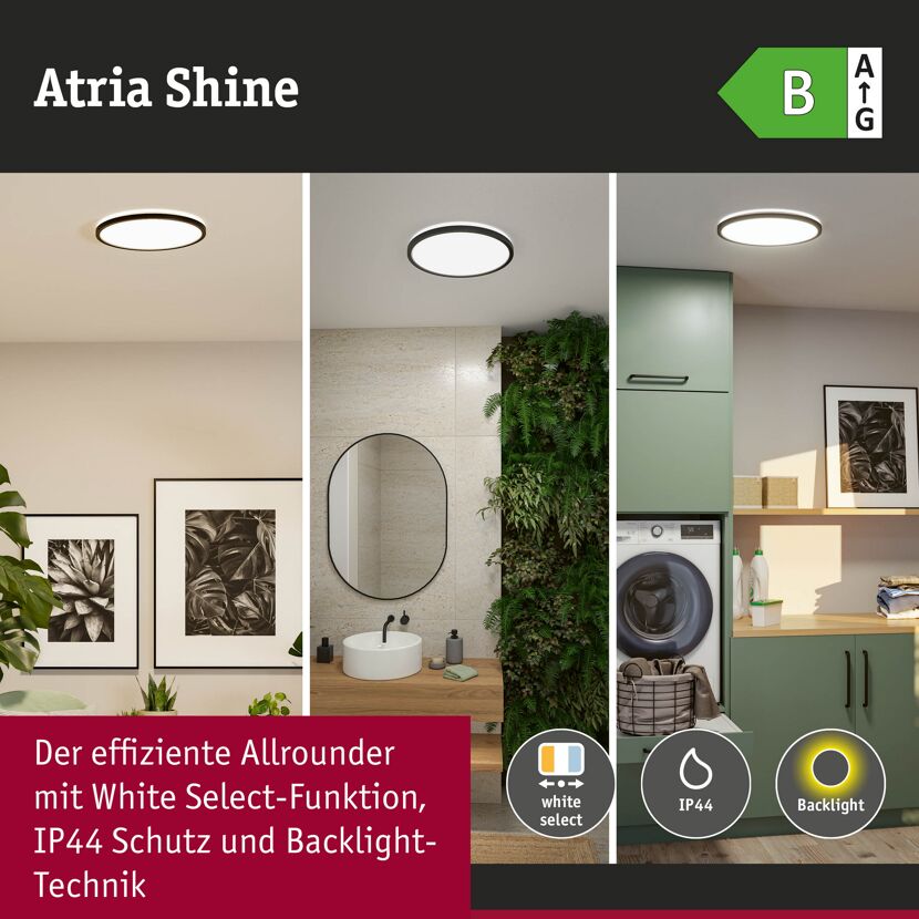 LED-Panel 'Atria Shine' schwarz 20,8 W Ø 29,3 x 3,5 cm