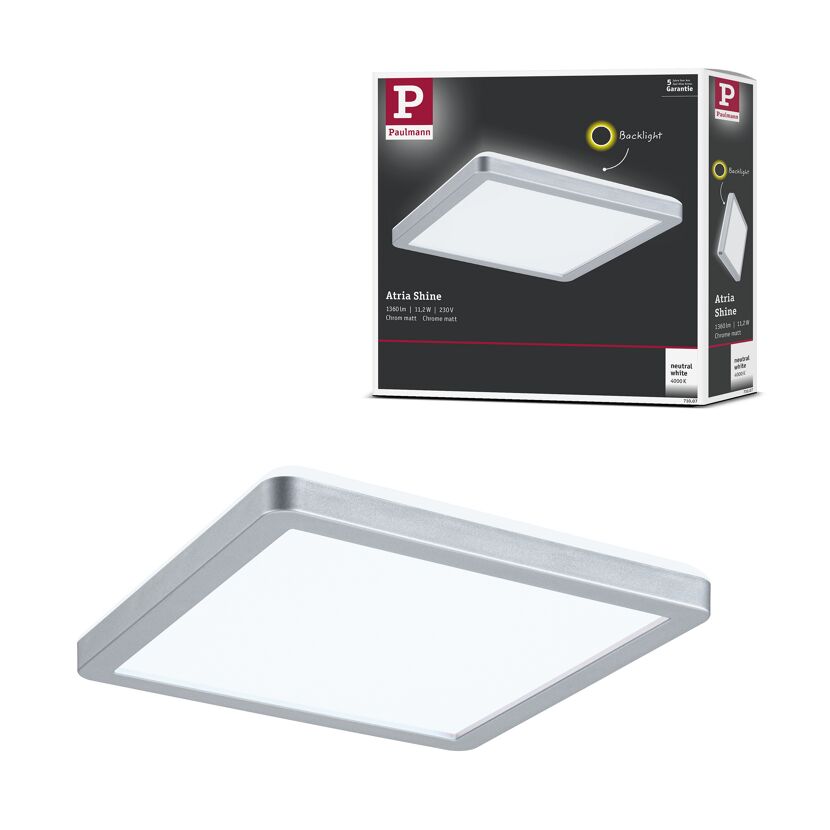 LED-Panel 'Atria Shine' chromfarben 11,2 W 19 x 2,8 x 19 cm