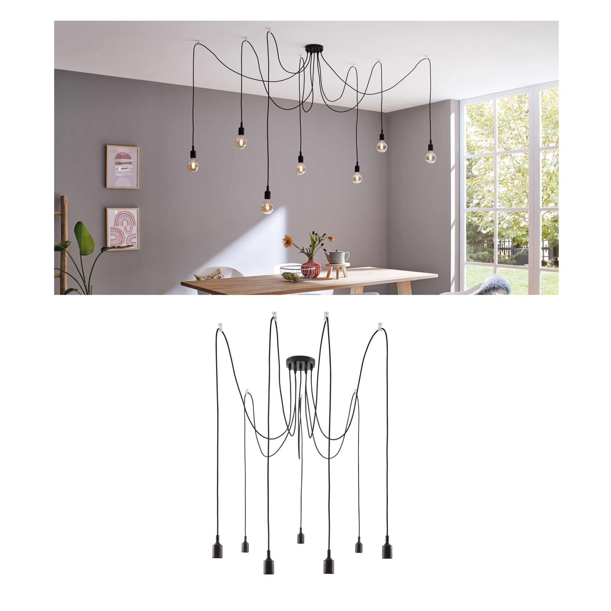 Pendelleuchte 'Neordic' E27 schwarz 200 cm