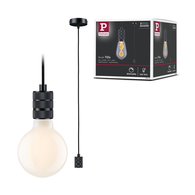 Pendelleuchte 'Neordic' E27 schwarz 210 cm