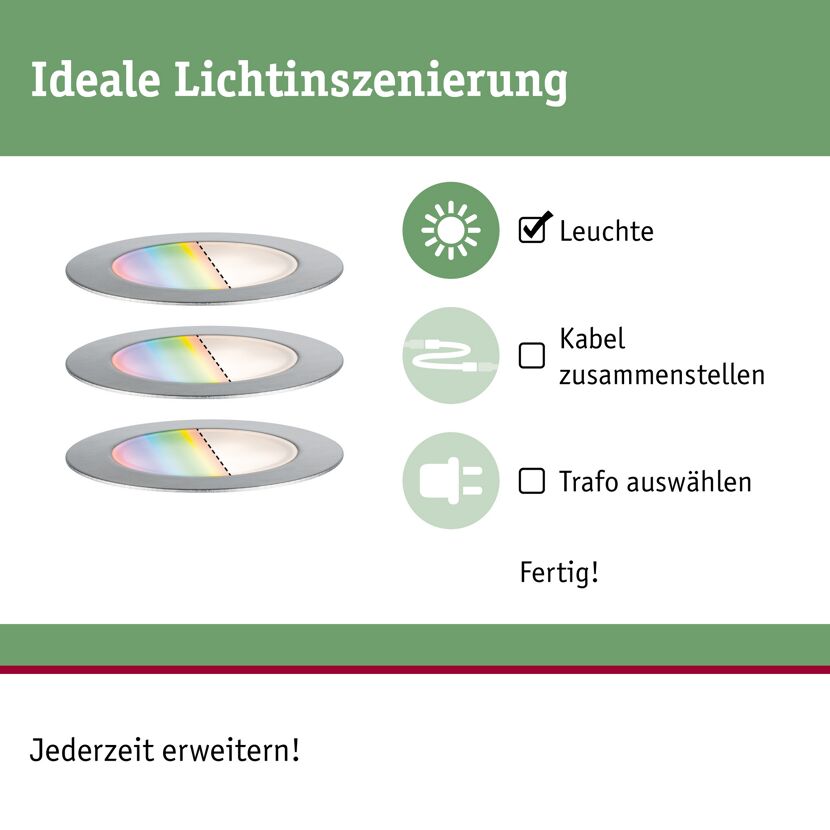 Außeneinbauleuchten-Set 'Plug & Shine' edelstahlfarben 3 Stück