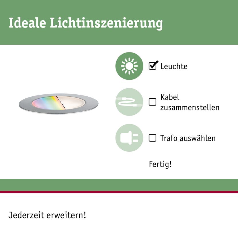 Außeneinbauleuchte 'Plug & Shine' edelstahlfarben 2 W Ø 7 cm