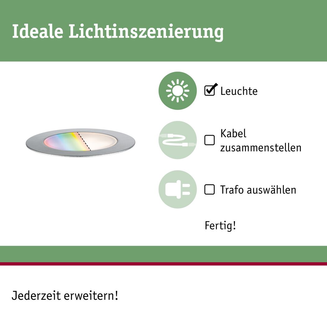 LED-Außeneinbauleuchte 'Plug & Shine' dimmbar 2 W 100 lm RGB - tunable white Ø 7 cm