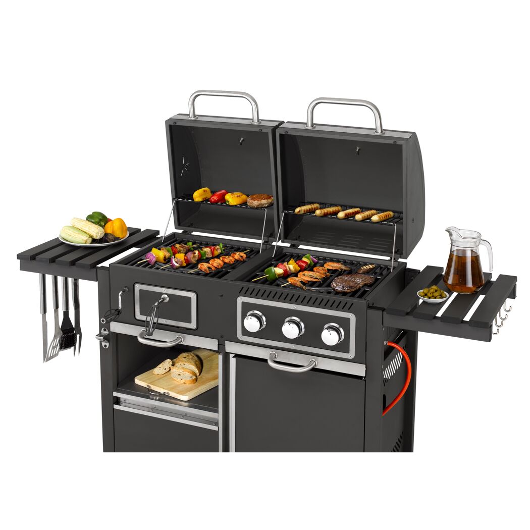 Kohle-Gas-Kombigrill 'Toronto Kombi' schwarz 173 x 116,5 x 65 cm