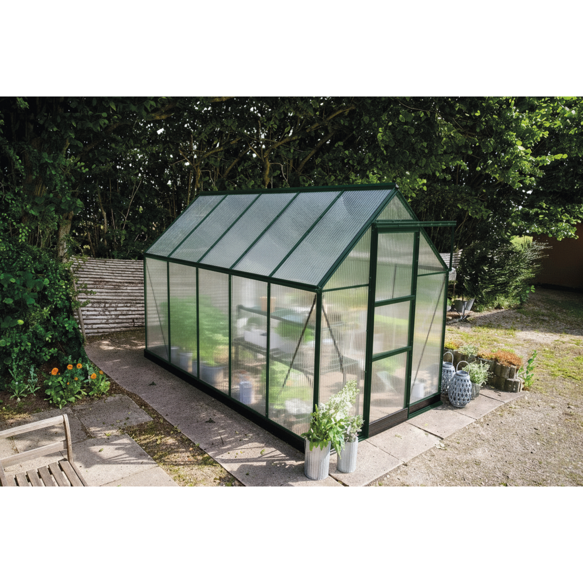 Gewächshaus 'ICON 6' 192,5 x 316,9 cm mit 4 mm Doppelstegplatten grün