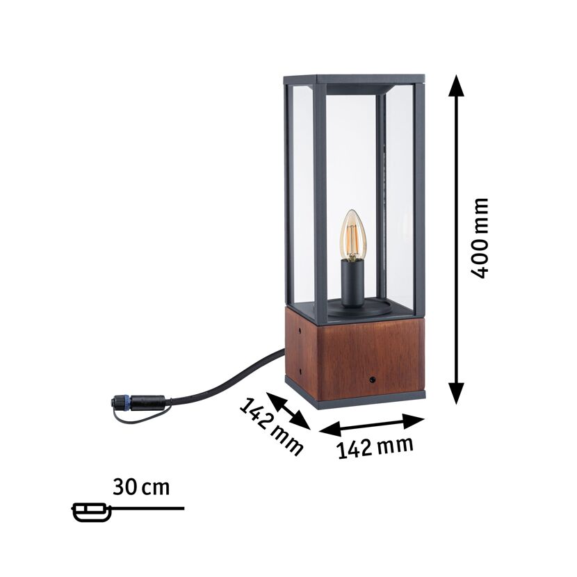 LED-Außenleuchte 'Plug & Shine' Holz braun 14,2 x 40 x 14,2 cm
