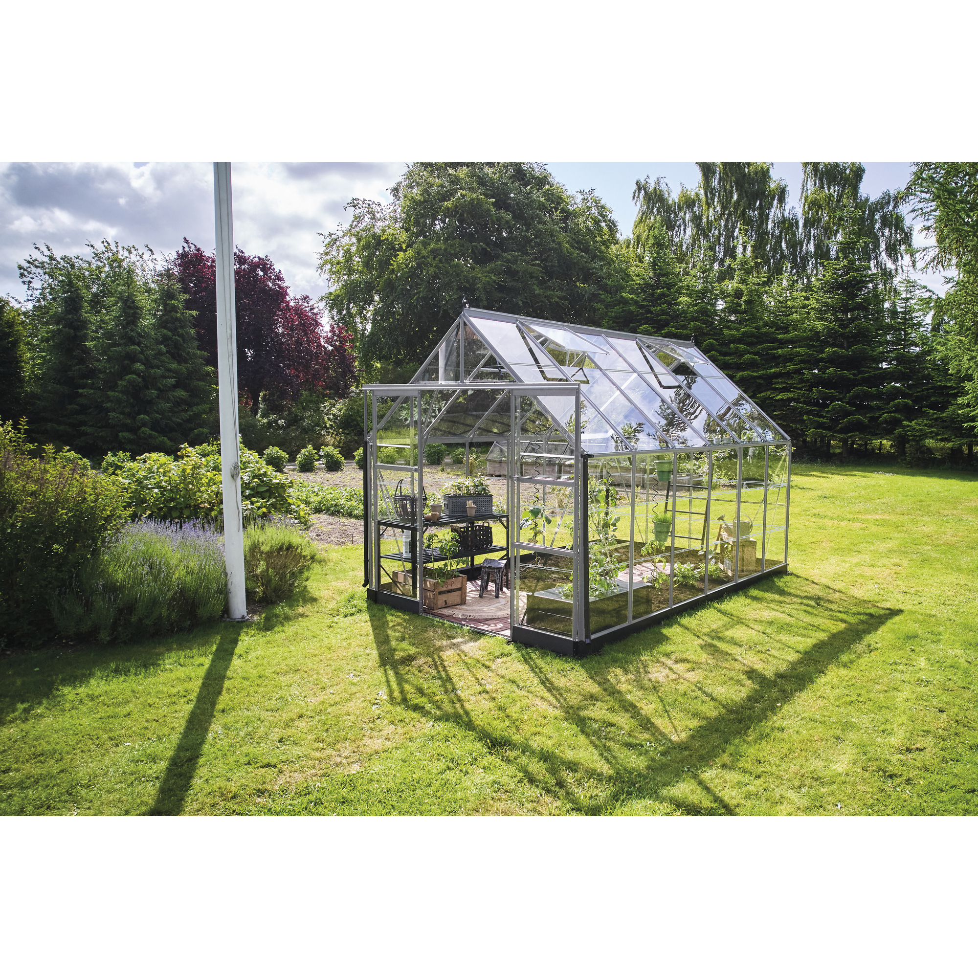 Gewächshaus 'ICON 8' 254,7 x 379,1 cm mit 3 mm Blankglas aluminiumfarben