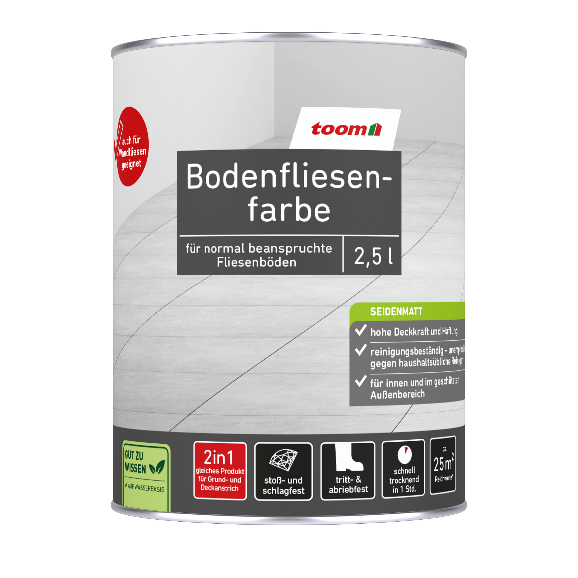 Bodenfliesenfarbe Weiß 2,5 l