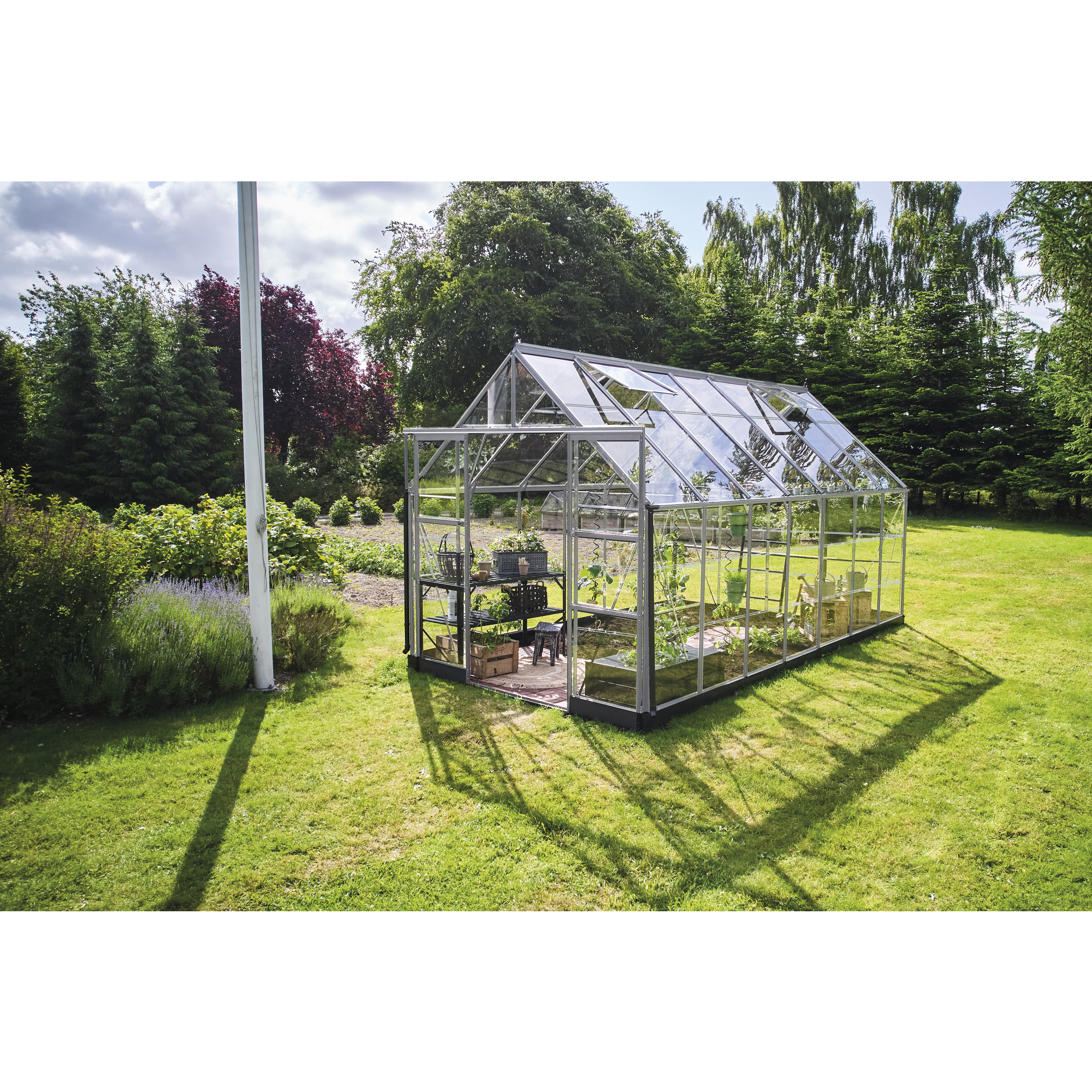 Gewächshaus 'ICON 8' 254,7 x 441,3 cm mit 3 mm Blankglas aluminiumfarben