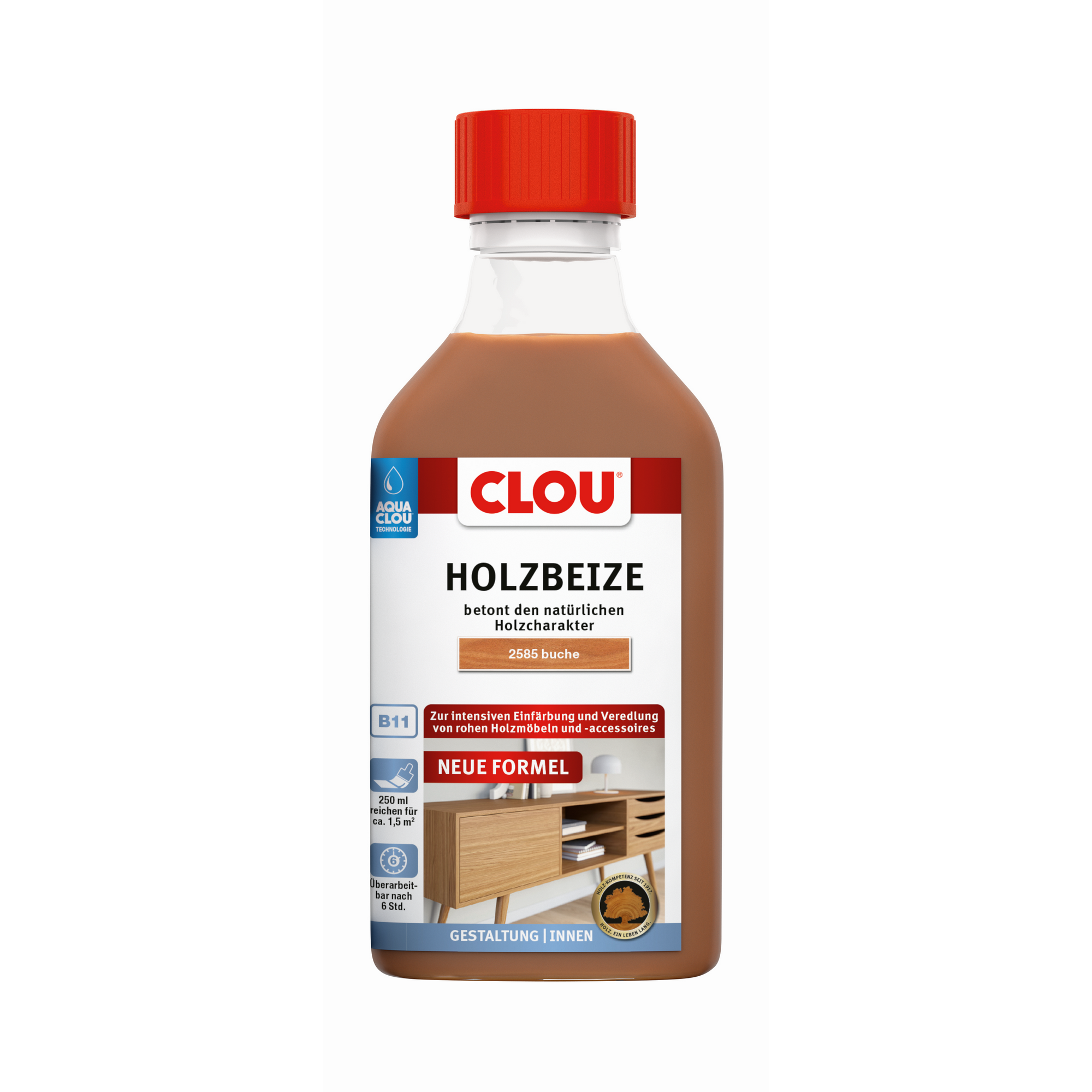 Holzbeize 'Aqua Clou' Nr. 2585 buchefarben 250 ml
