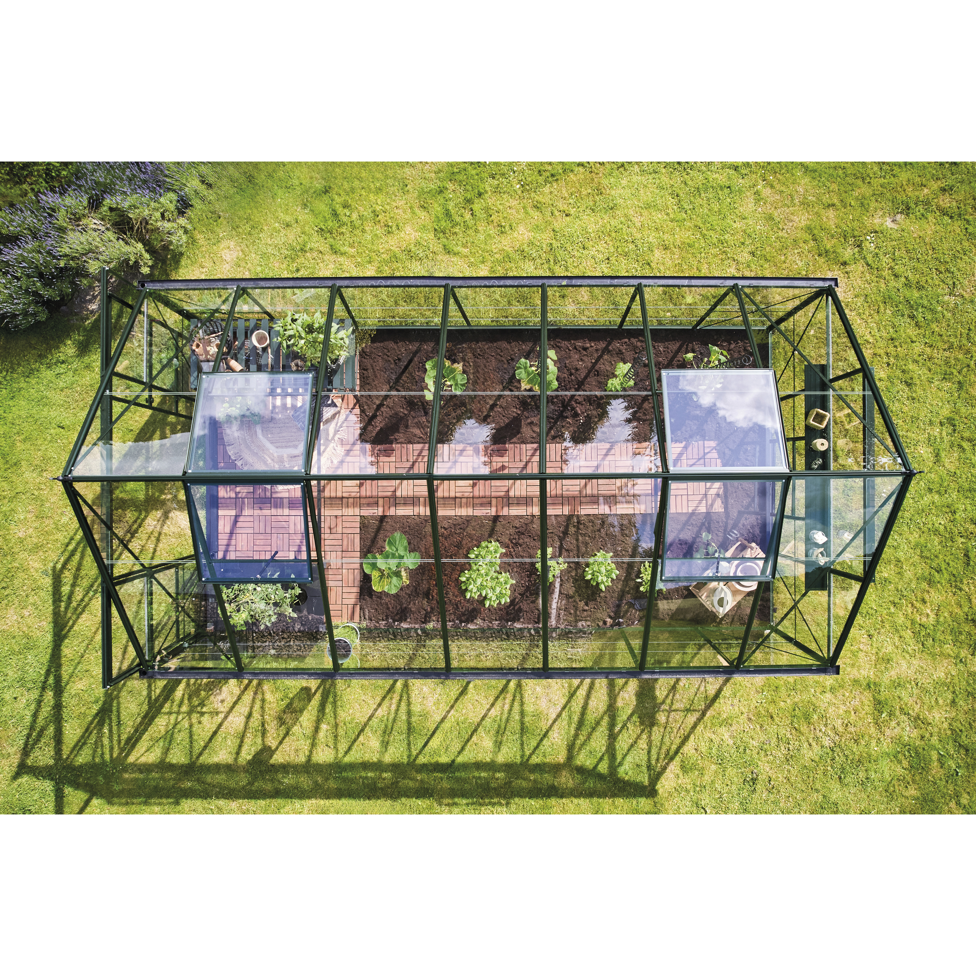 Gewächshaus 'ICON 8' 254,7 x 441,3 cm mit 3 mm Blankglas grün