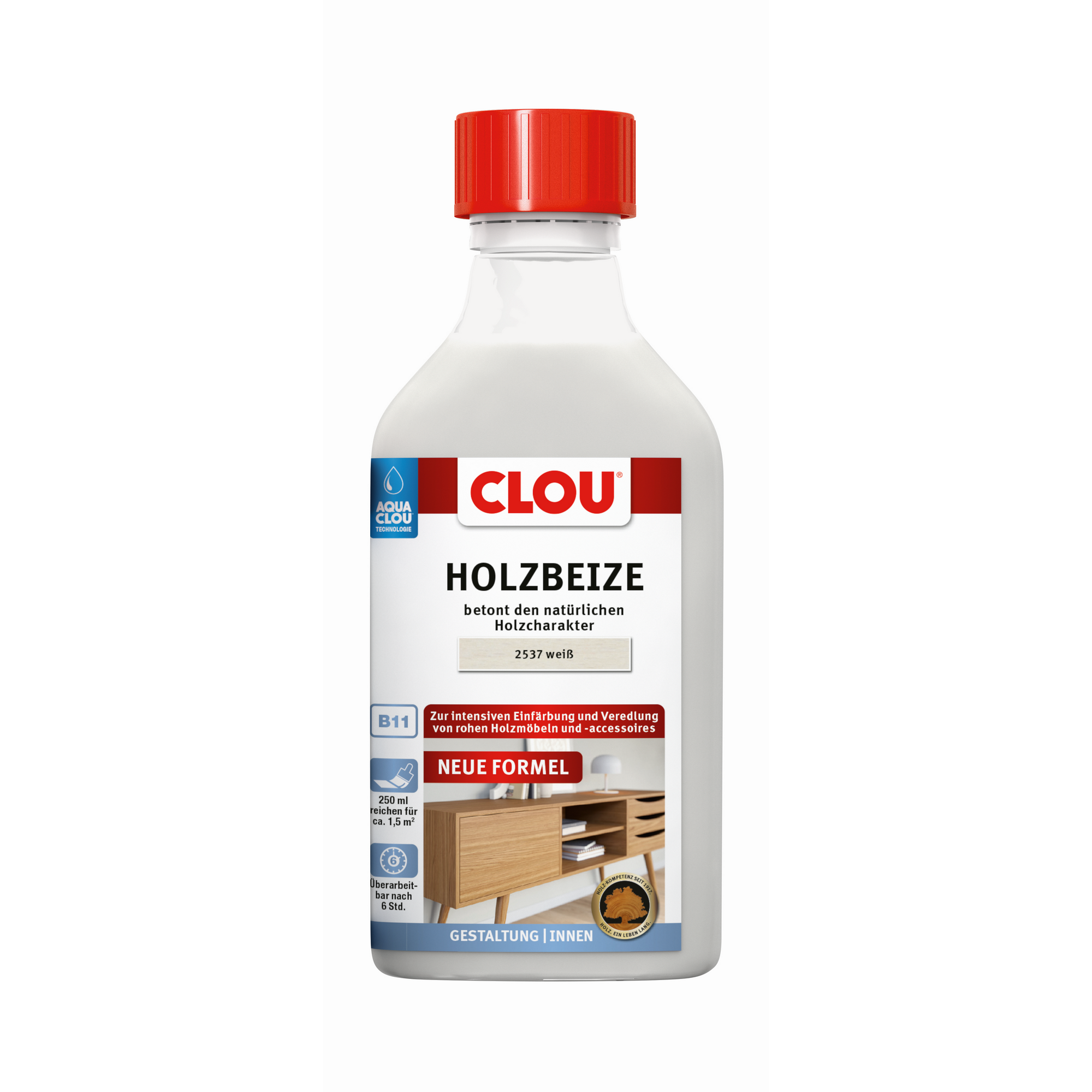 Holzbeize 'Aqua Clou' Nr. 2537 weiß 250 ml