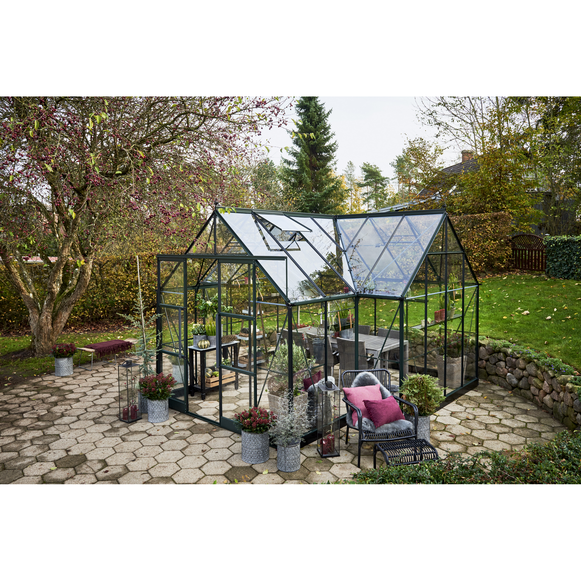 Gewächshaus 'ICON Gardenhouse 8' 383,9 x 381,5 cm mit 3 mm Sicherheitsglas grün
