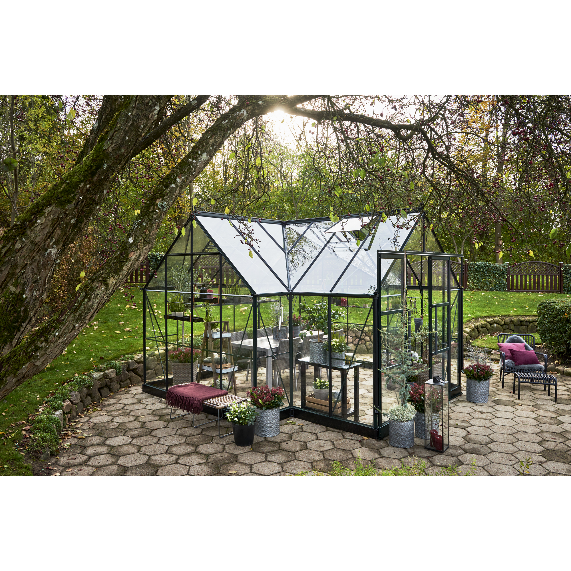 Gewächshaus 'ICON Gardenhouse 8' 383,9 x 381,5 cm mit 3 mm Sicherheitsglas grün