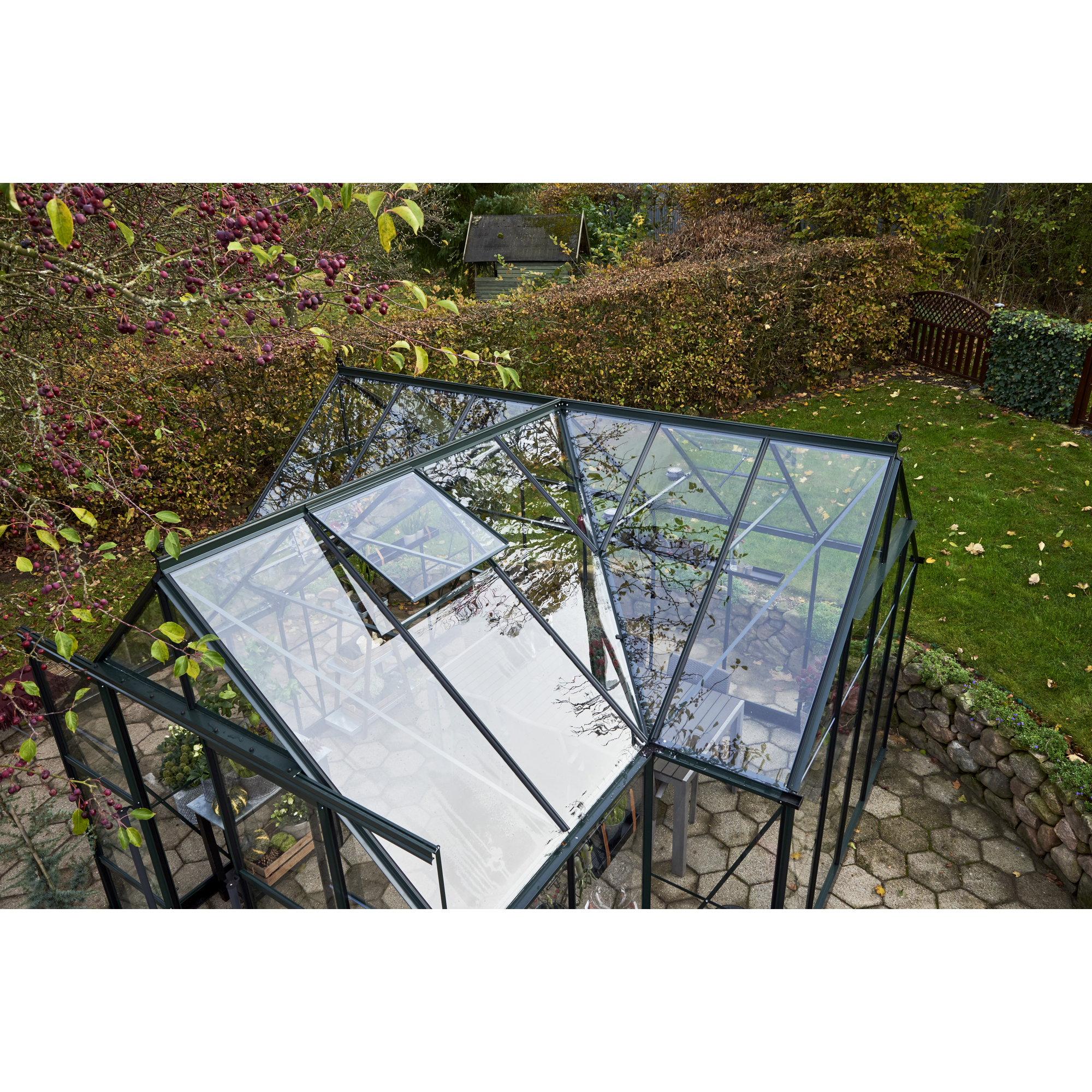 Gewächshaus 'ICON Gardenhouse 8' 383,9 x 381,5 cm mit 3 mm Sicherheitsglas grün
