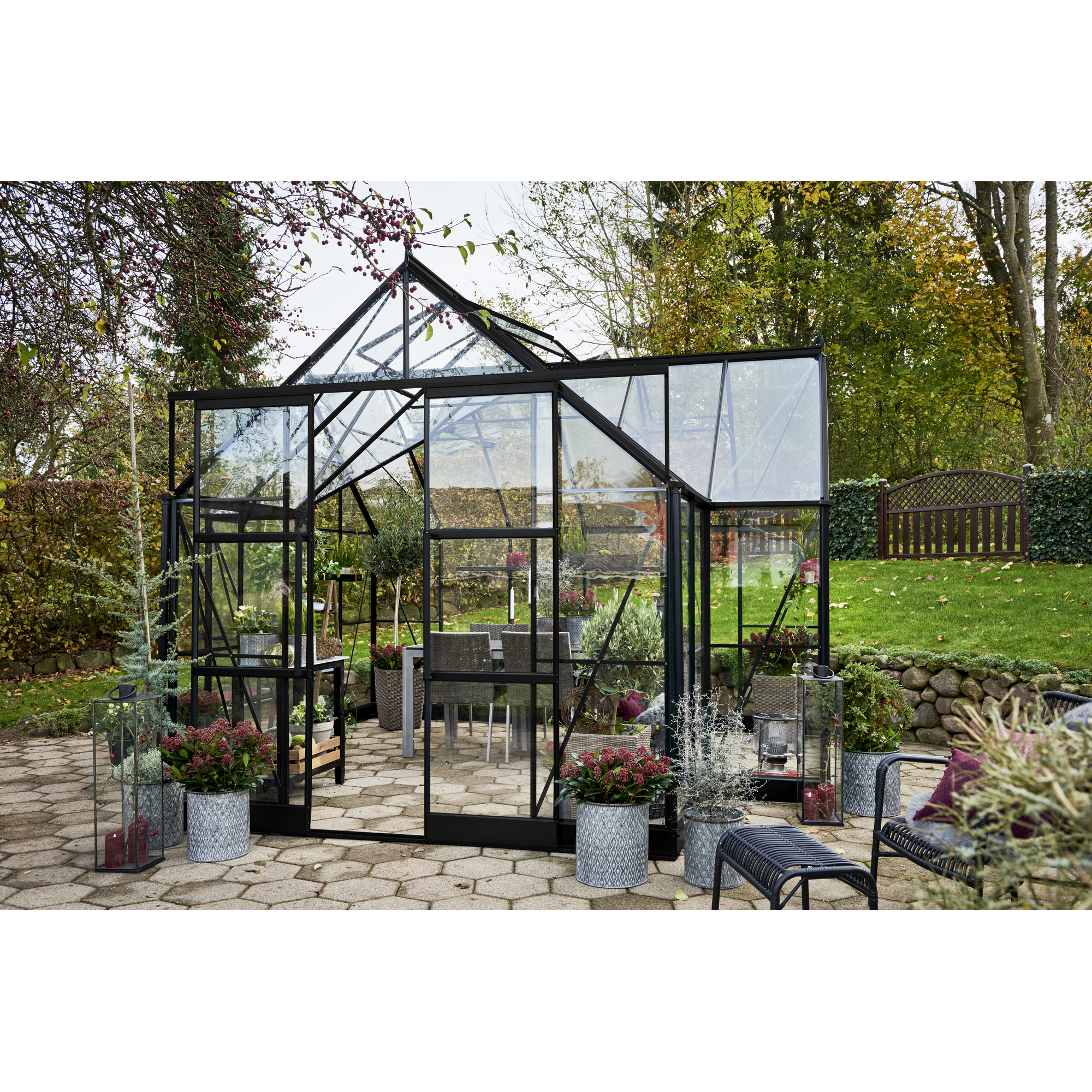 Gewächshaus 'ICON Gardenhouse 8' 383,9 x 381,5 cm mit 3 mm Sicherheitsglas schwarz