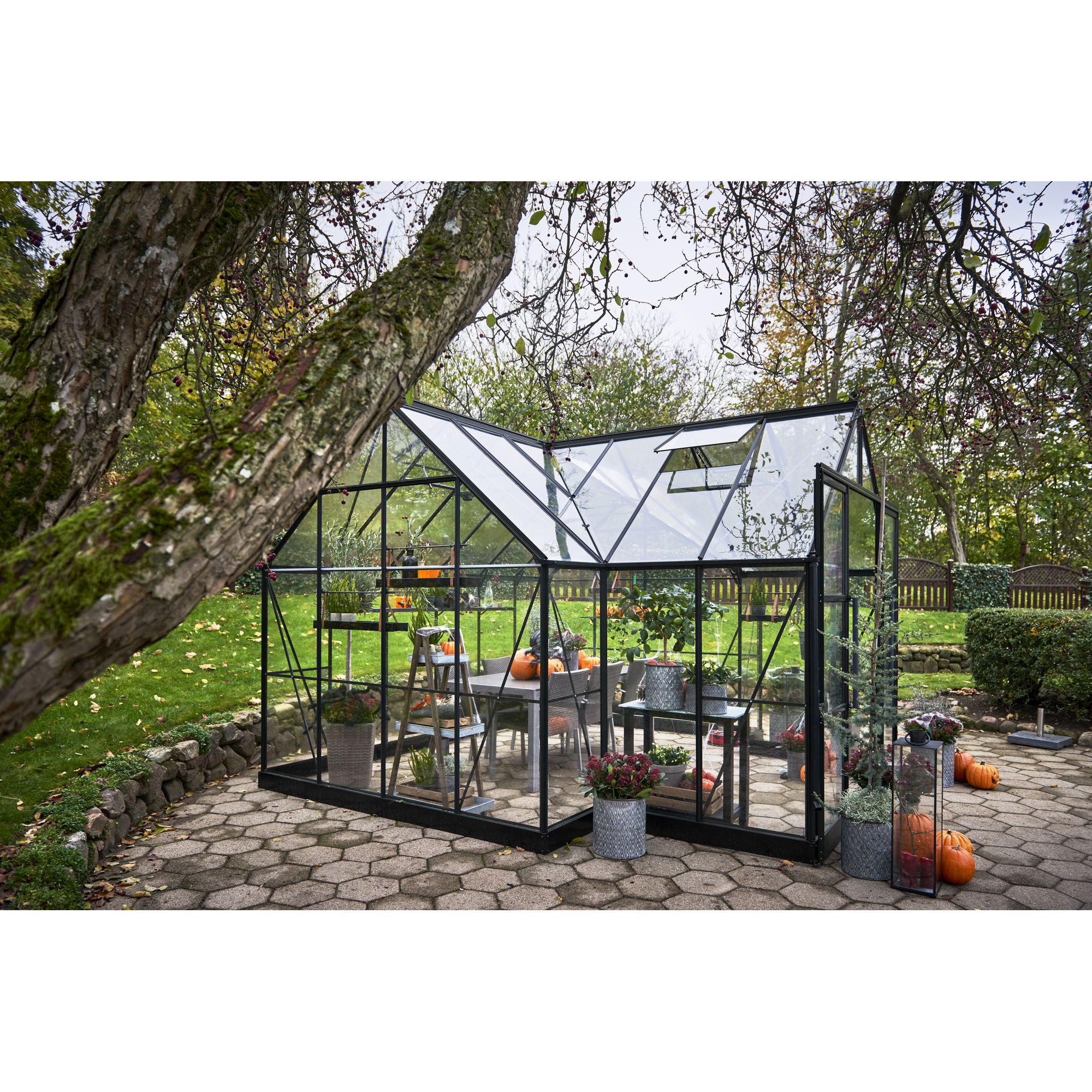Gewächshaus 'ICON Gardenhouse 8' 383,9 x 381,5 cm mit 3 mm Sicherheitsglas schwarz