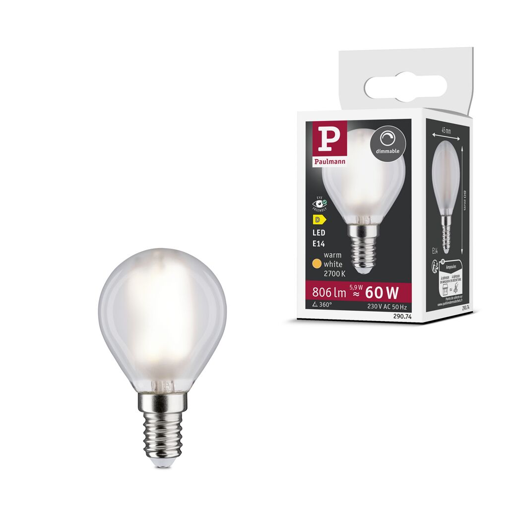 LED-Leuchtmittel dimmbar Tropfen matt E14 5,9 W 806 lm warmweiß