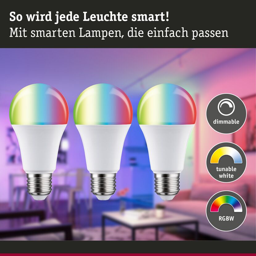 LED-Leuchtmittelset 'Zigbee' dimmbar Standardform E27 11 W 1055 lm warmweiß 3 Stück