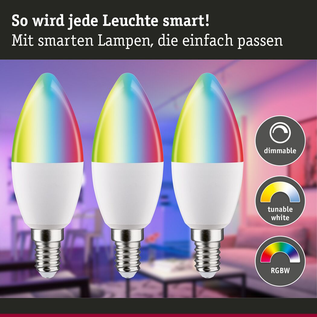 LED-Leuchtmittelset 'Zigbee' dimmbar Kerze E14 5 W 470 lm warmweiß 3 Stück