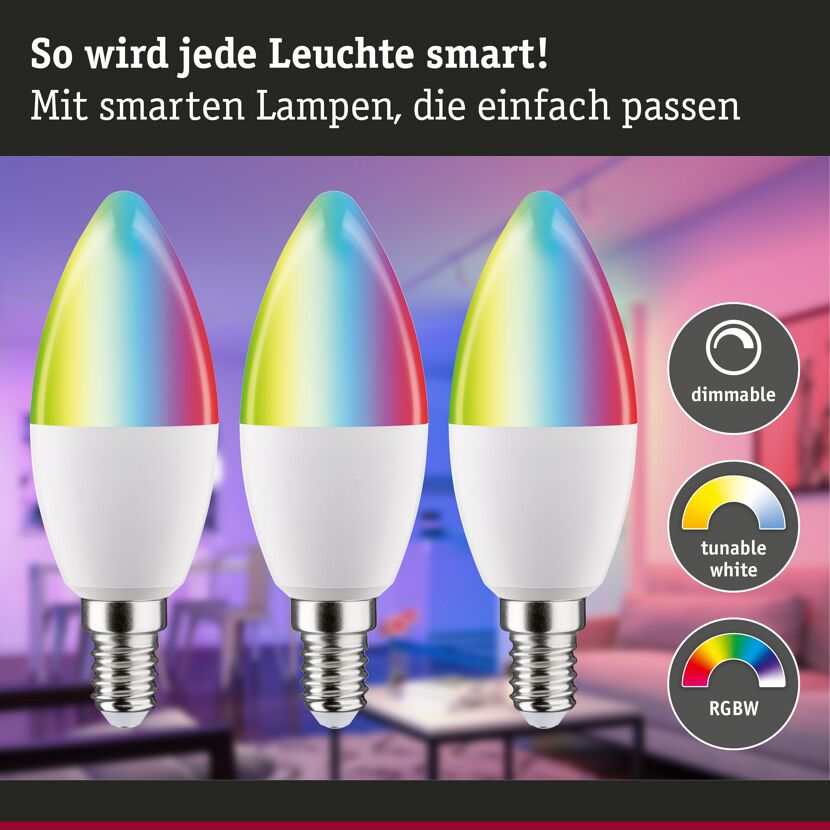 LED-Leuchtmittelset 'Zigbee' dimmbar Kerze E14 5 W 470 lm warmweiß 3 Stück