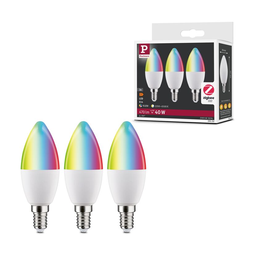 LED-Leuchtmittelset 'Zigbee' dimmbar Kerze E14 5 W 470 lm warmweiß 3 Stück