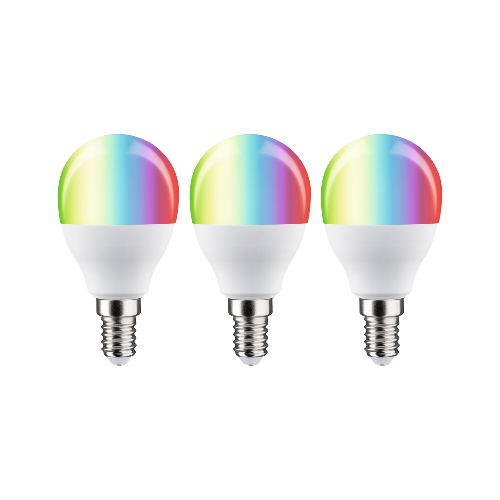 Drei farbige LED-Tropfenleuchtmittel E14.