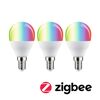 Drei bunte Zigbee LED-Leuchtmittel E14.