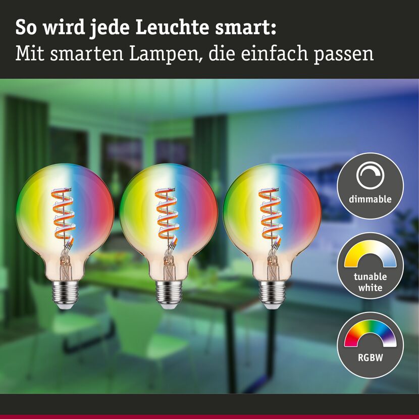 LED-Leuchtmittelset 'Zigbee' dimmbar Globe E27 6,3 W 470 lm warmweiß 3 Stück