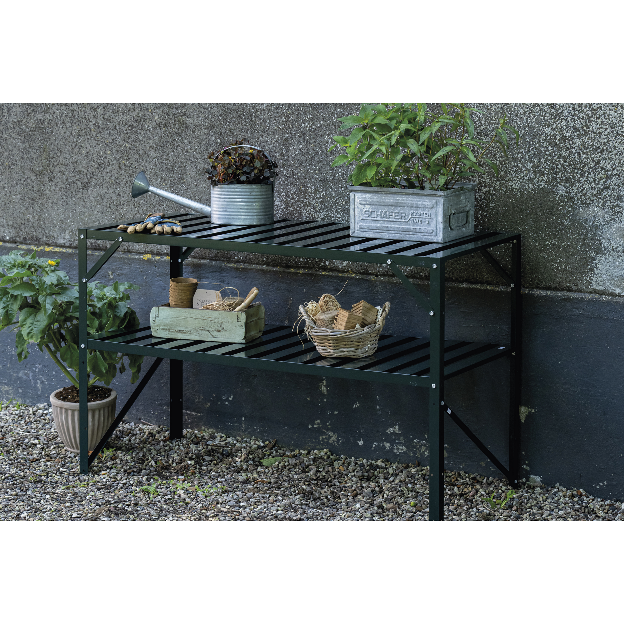 Alu-Tisch 2 Ebenen für Gewächshäuser grün