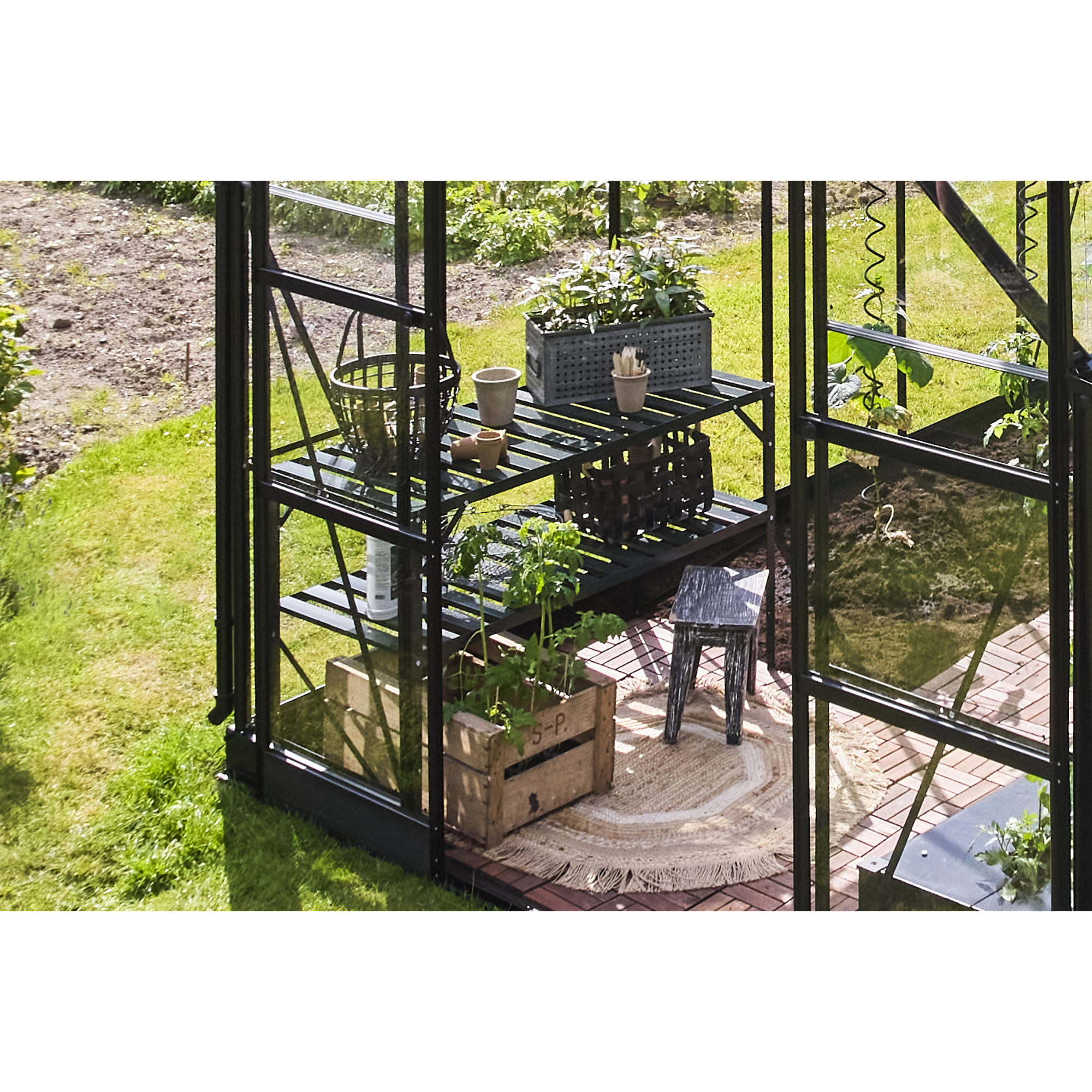 Alu-Tisch 2 Ebenen für Gewächshäuser grün