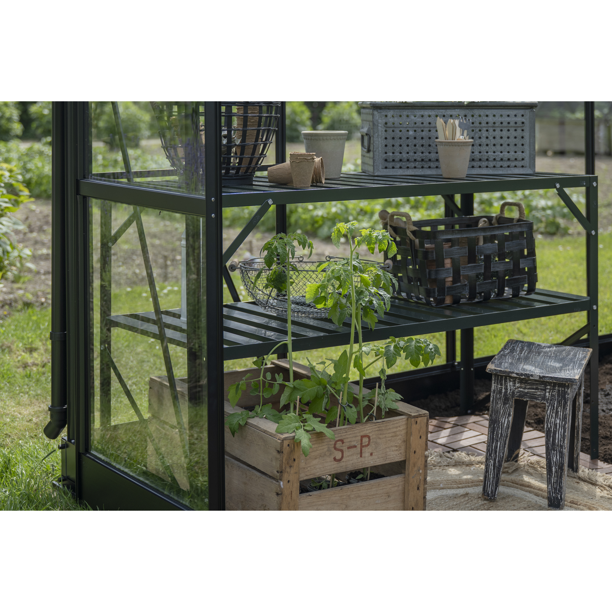 Alu-Tisch 2 Ebenen für Gewächshäuser grün