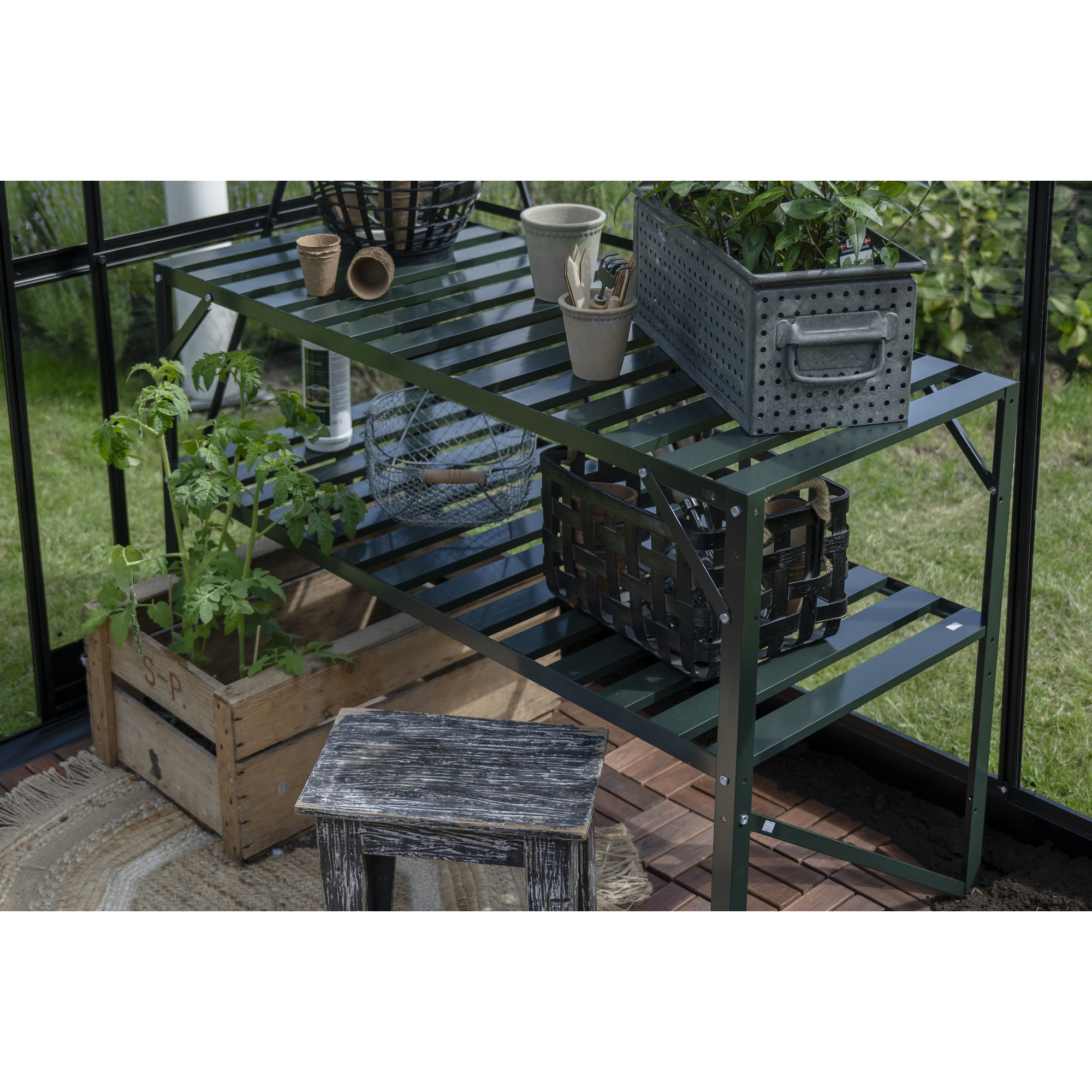 Alu-Tisch 2 Ebenen für Gewächshäuser grün