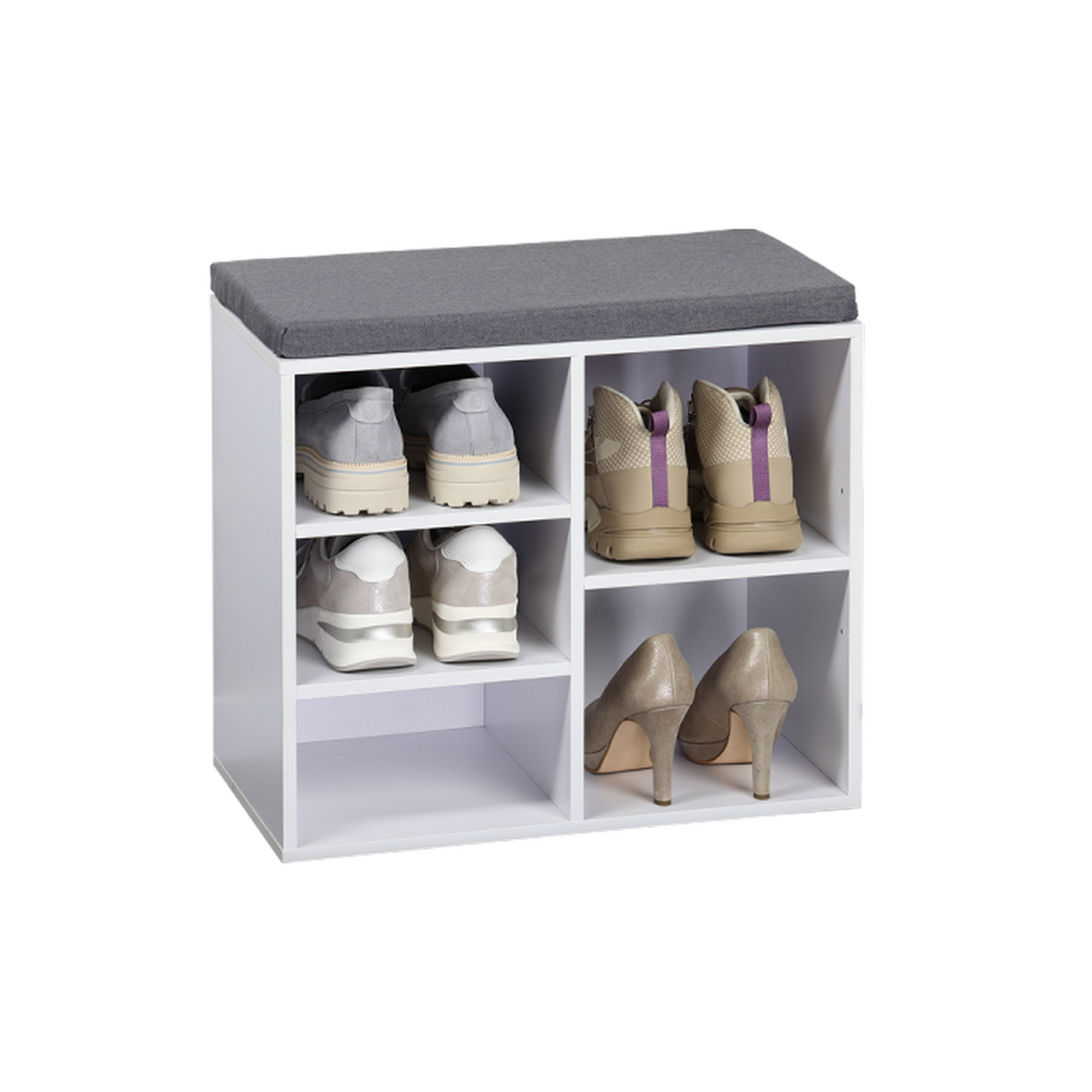 Schuhschrank mit Sitzkissen weiß/grau 51,5 x 48 x 29,5 cm