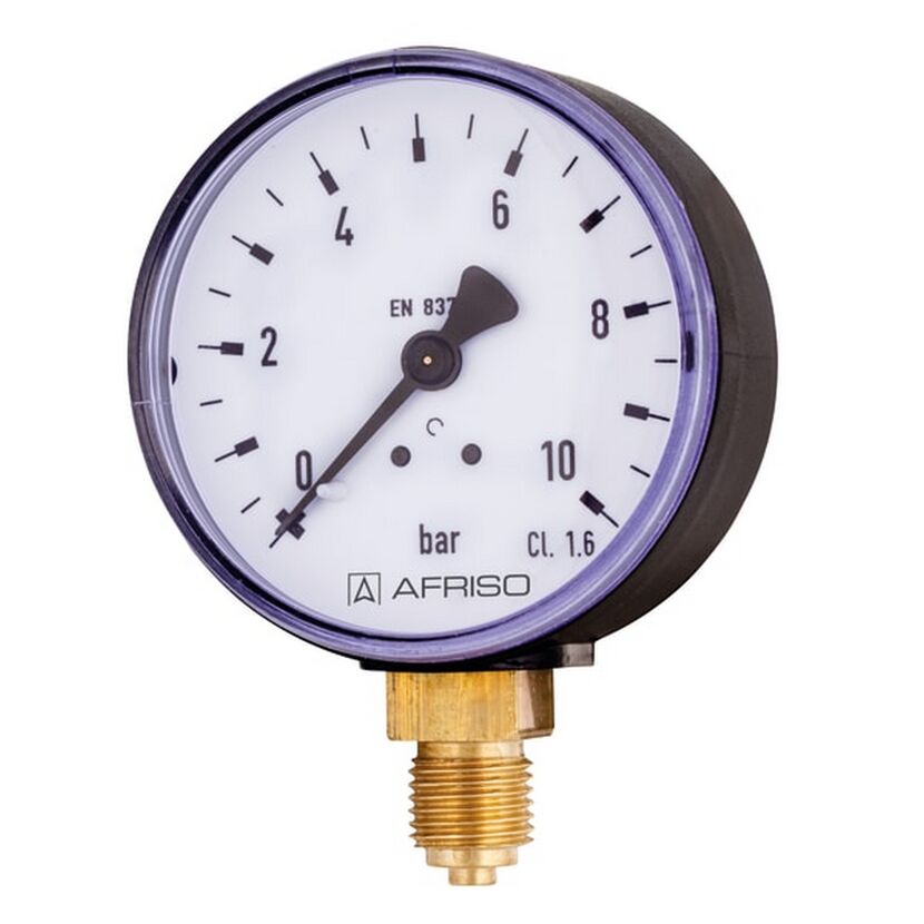 AFRISO Standardmanometer mit Messanzeige und Messinganschluss.