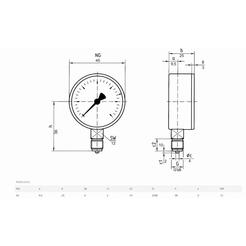 Technische Zeichnung eines Standardmanometers