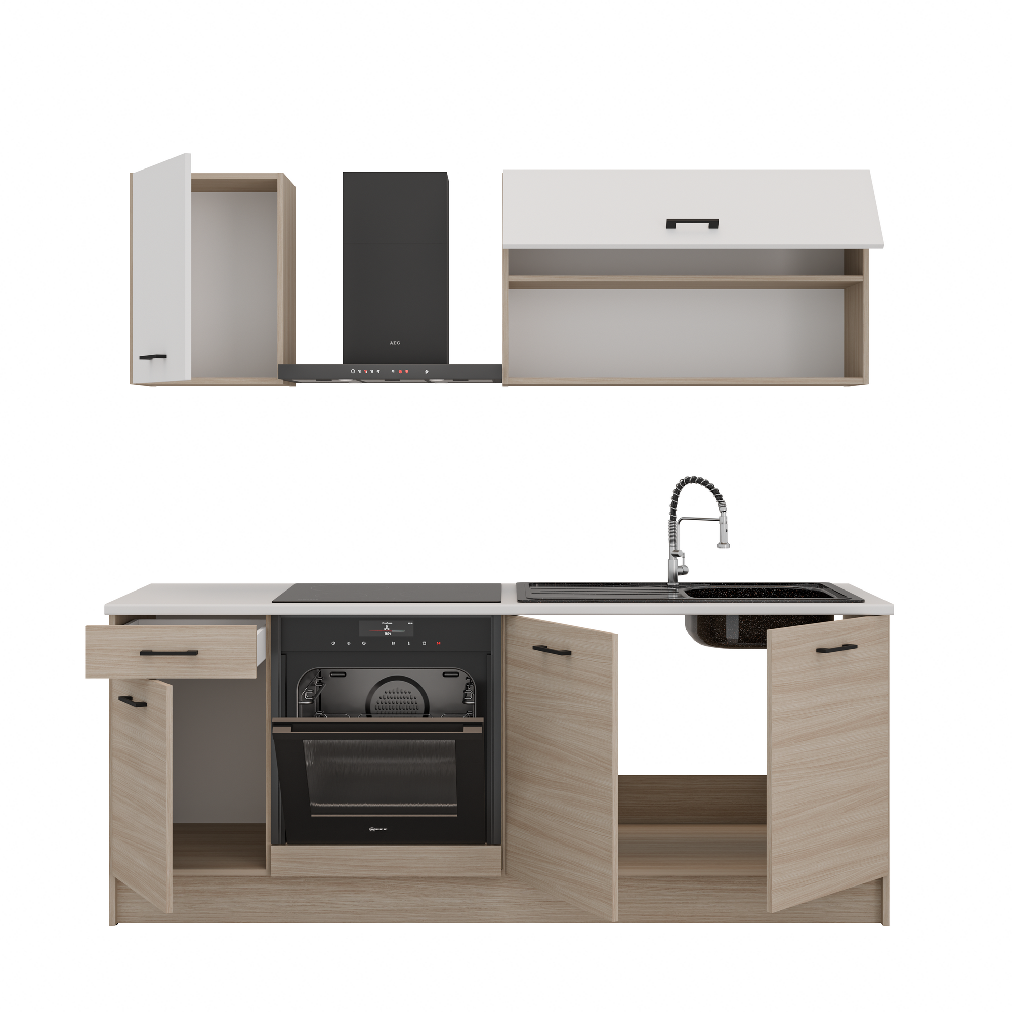 Küchenzeile 'Brünn 203' weiß matt/Eiche Barista 203 x 200 x 60 cm