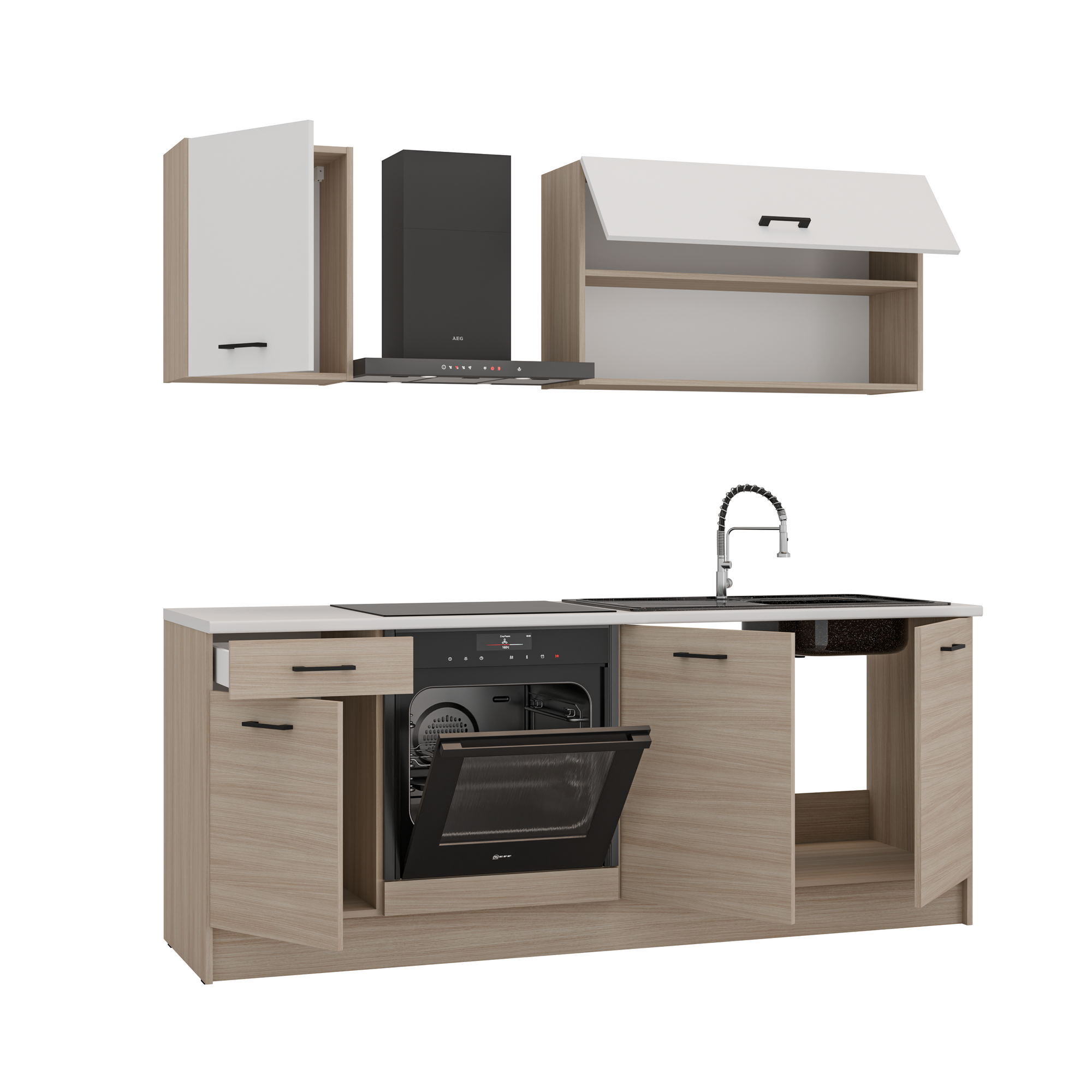 Küchenzeile 'Brünn 203' weiß matt/Eiche Barista 203 x 200 x 60 cm