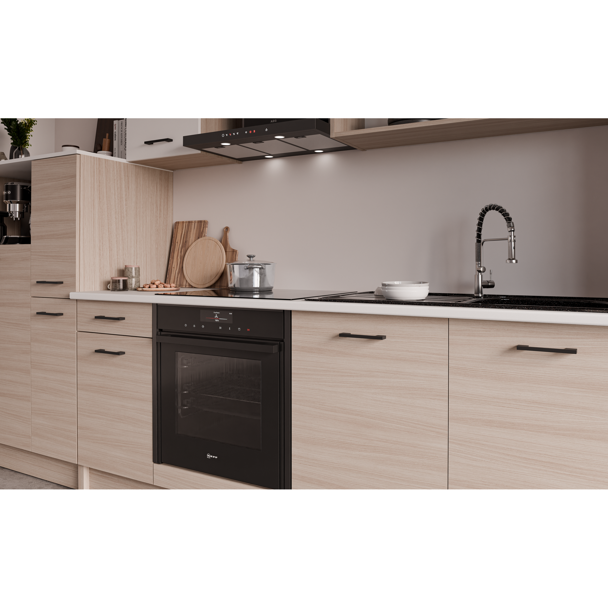 Küchenzeile 'Brünn 203' weiß matt/Eiche Barista 203 x 200 x 60 cm