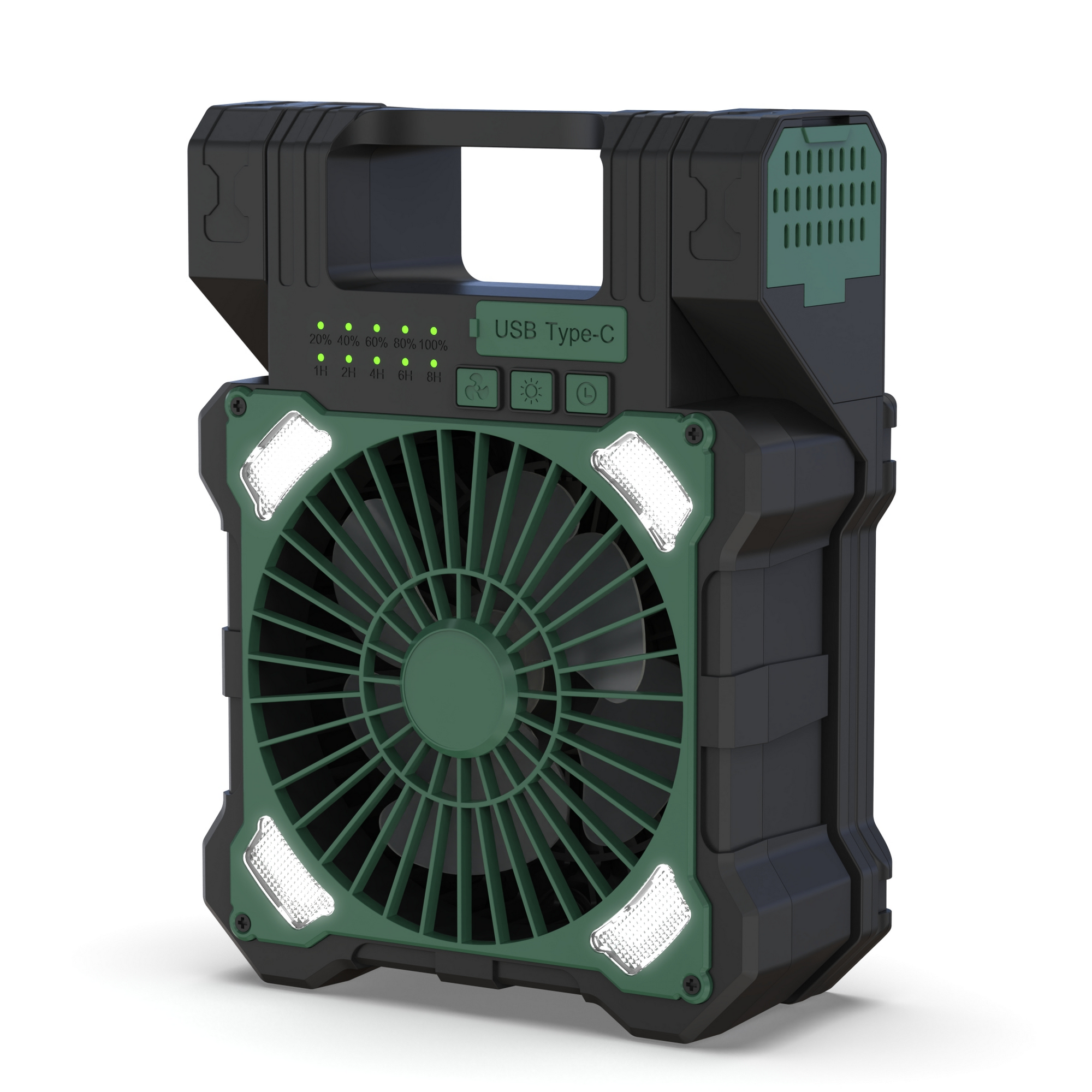 Camping-Ventilator grün Doppel-Solarpanel, LED-Licht 17 x 23 cm