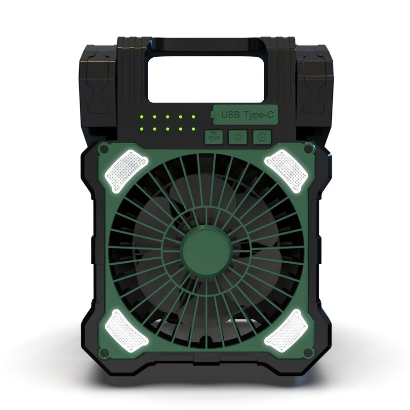 Camping-Ventilator grün Doppel-Solarpanel, LED-Licht 17 x 23 cm