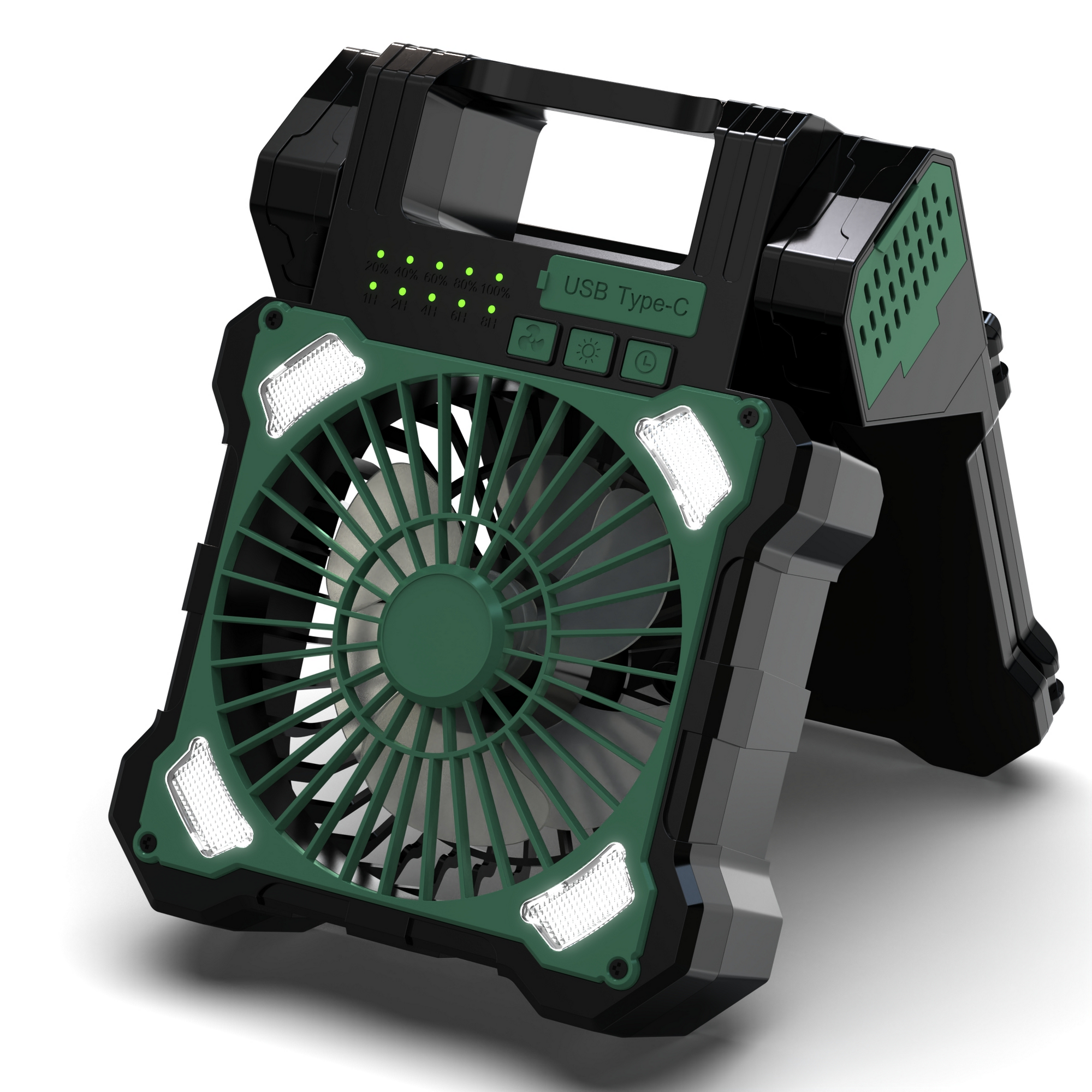 Camping-Ventilator grün Doppel-Solarpanel, LED-Licht 17 x 23 cm